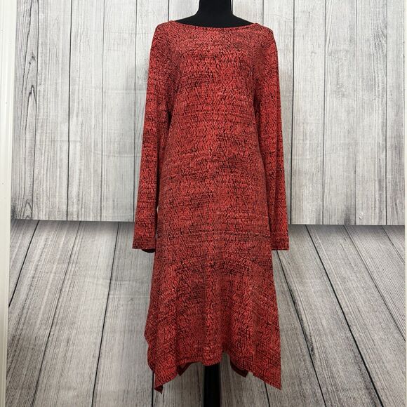 Michael Michael Kors Woman's 2X Red Long Sleeve Shift with Bottom Ruffle Dress - Picture 1 of 10